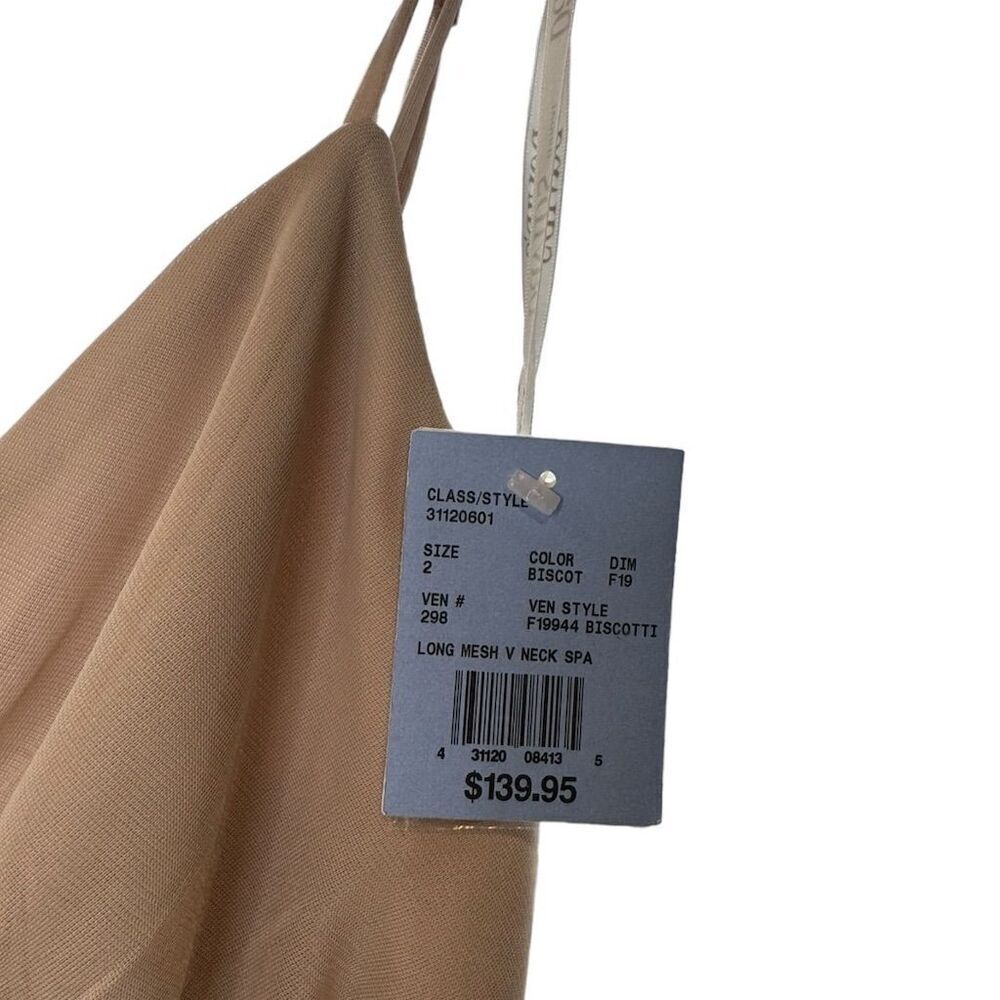 David's Bridal Spaghetti Strap Ruched Waist Mesh Dress Biscotti Size 2 Gown - Picture 16 of 16